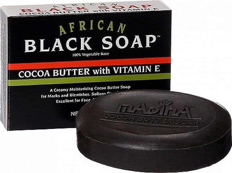 Madina African Black Soap with Cocoa Butter and Vitamin E - 3.5 oz (Pack of 2)